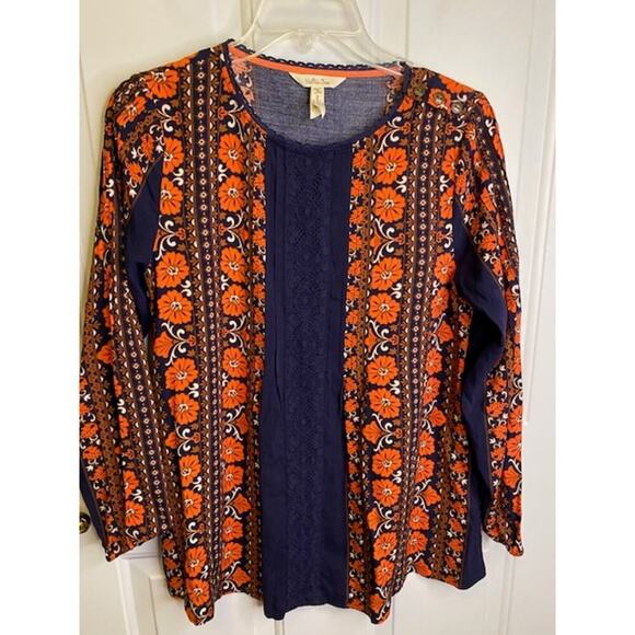 Matilda Jane FLORET Women's Top Floral Woven Lace Trim Tunic Orange Navy Size S - Picture 6 of 7